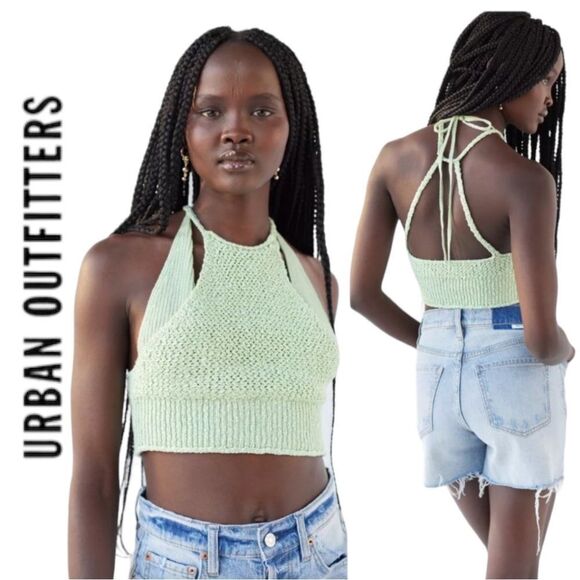 NEW UO Urban Outfitters Camilla Mint Green Layered Sweater Halter Top M - Picture 1 of 3